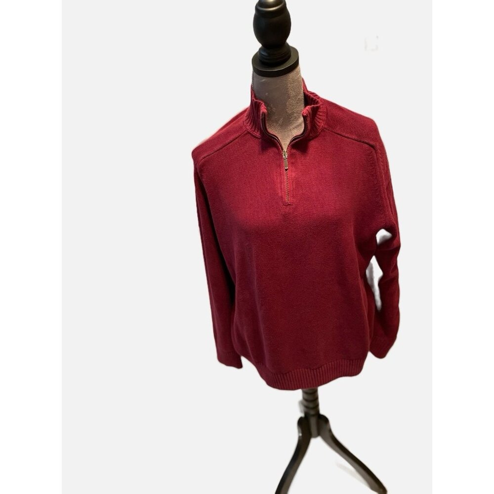 Vintage Breakwater Women High Neck Burgundy Chunky Sweater 100% Cotton Size XL.